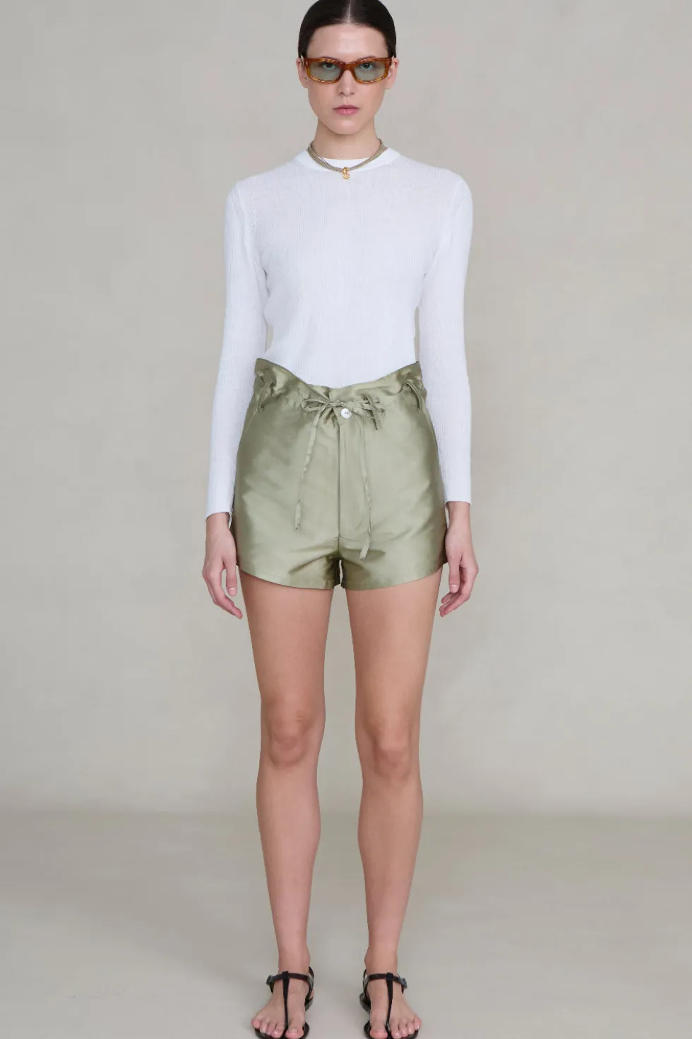 Techno Taffeta Shorts Sage