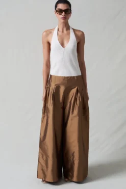 Techno Taffeta Ultra Wide Leg Trouser Bronze