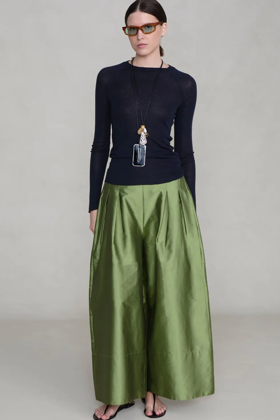 Techno Taffeta Ultra Wide Leg Trouser Tulip Stem
