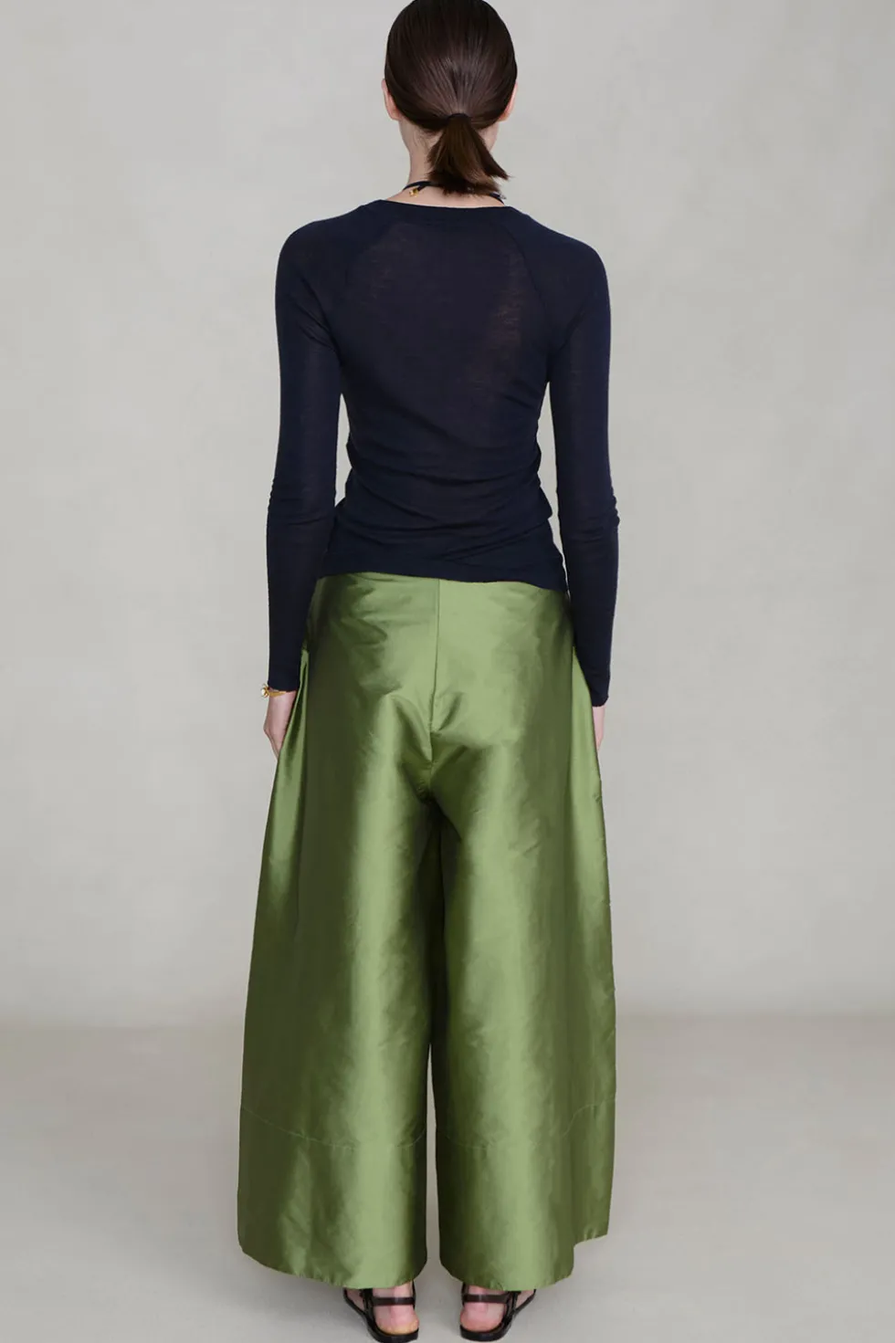 Techno Taffeta Ultra Wide Leg Trouser Tulip Stem