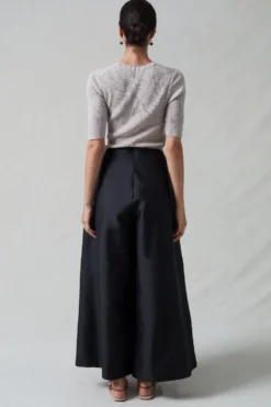 Techno Taffeta Ultra Wide Leg Trouser Black
