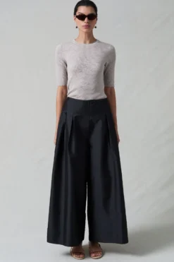 Techno Taffeta Ultra Wide Leg Trouser Black