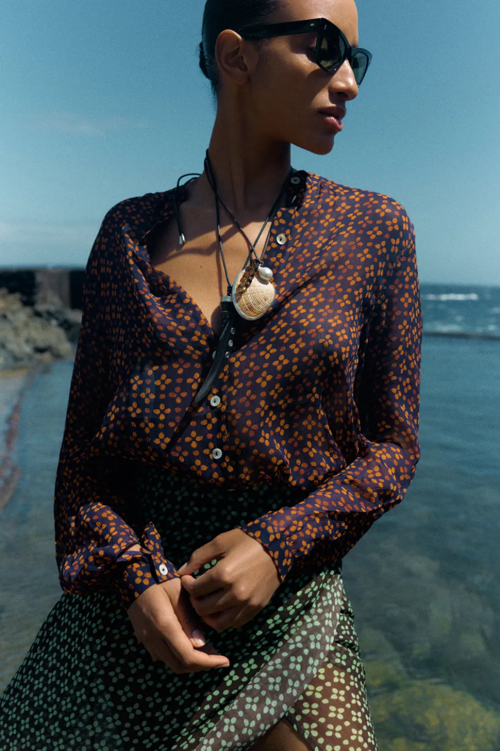 Tethered Button Up Shirt Plum