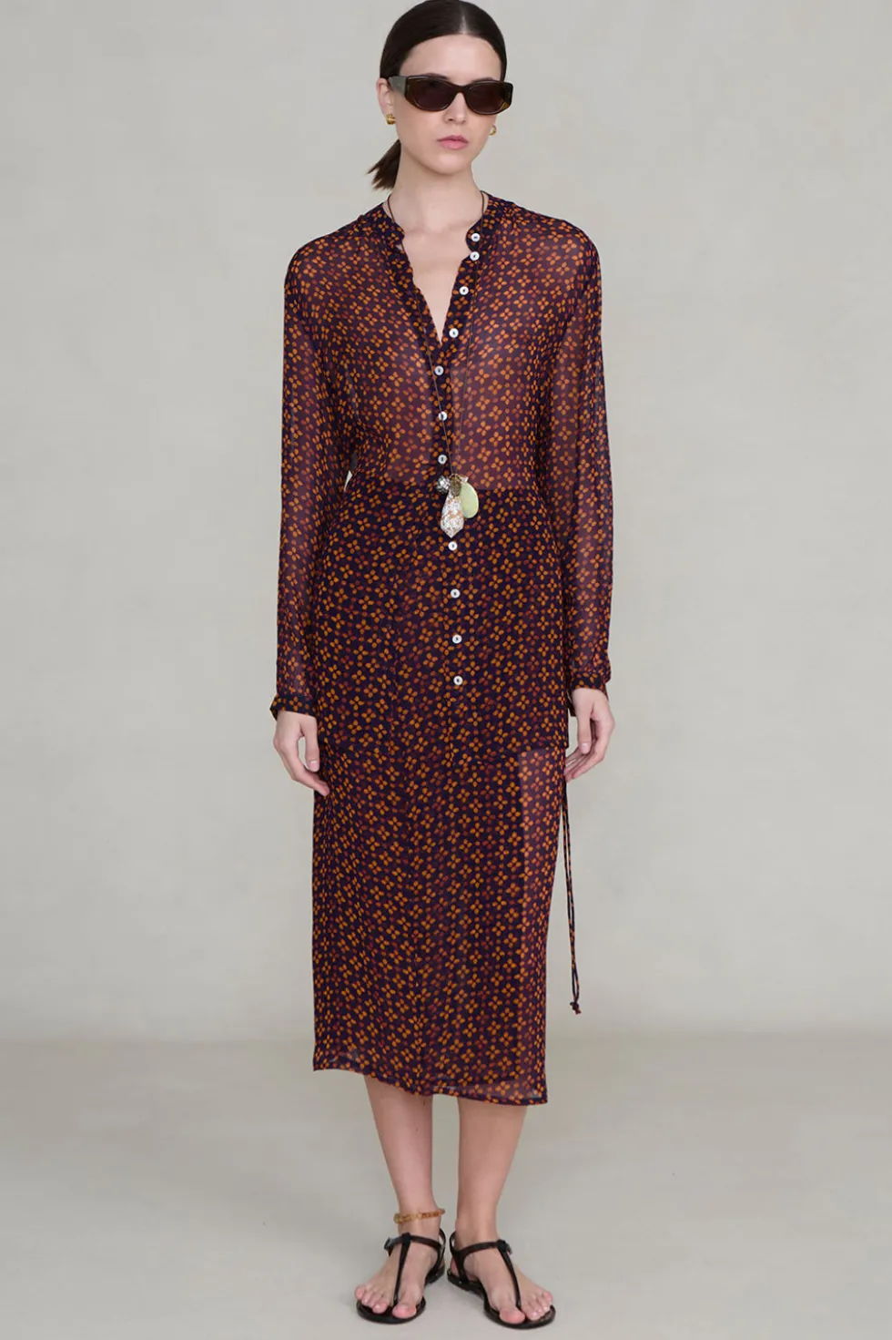 Tethered Button Up Shirt Plum
