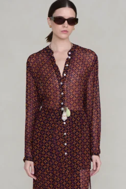 Tethered Button Up Shirt Plum