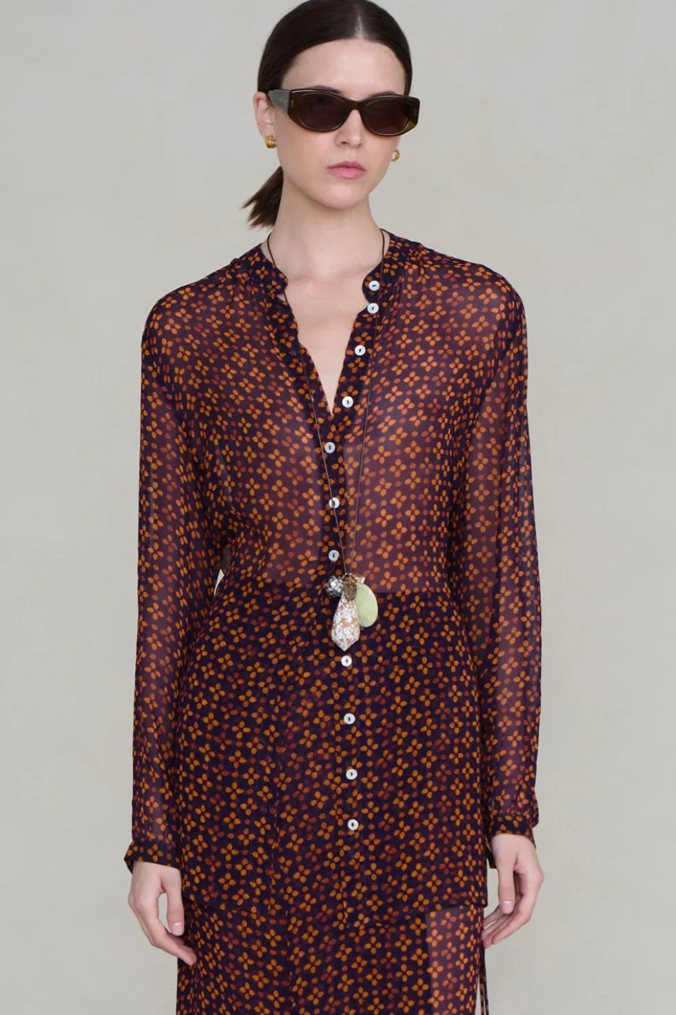 Tethered Button Up Shirt Plum
