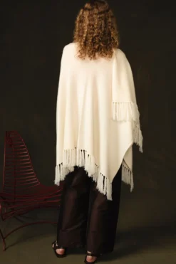 Wool Cashmere Knit Cape Aspen White